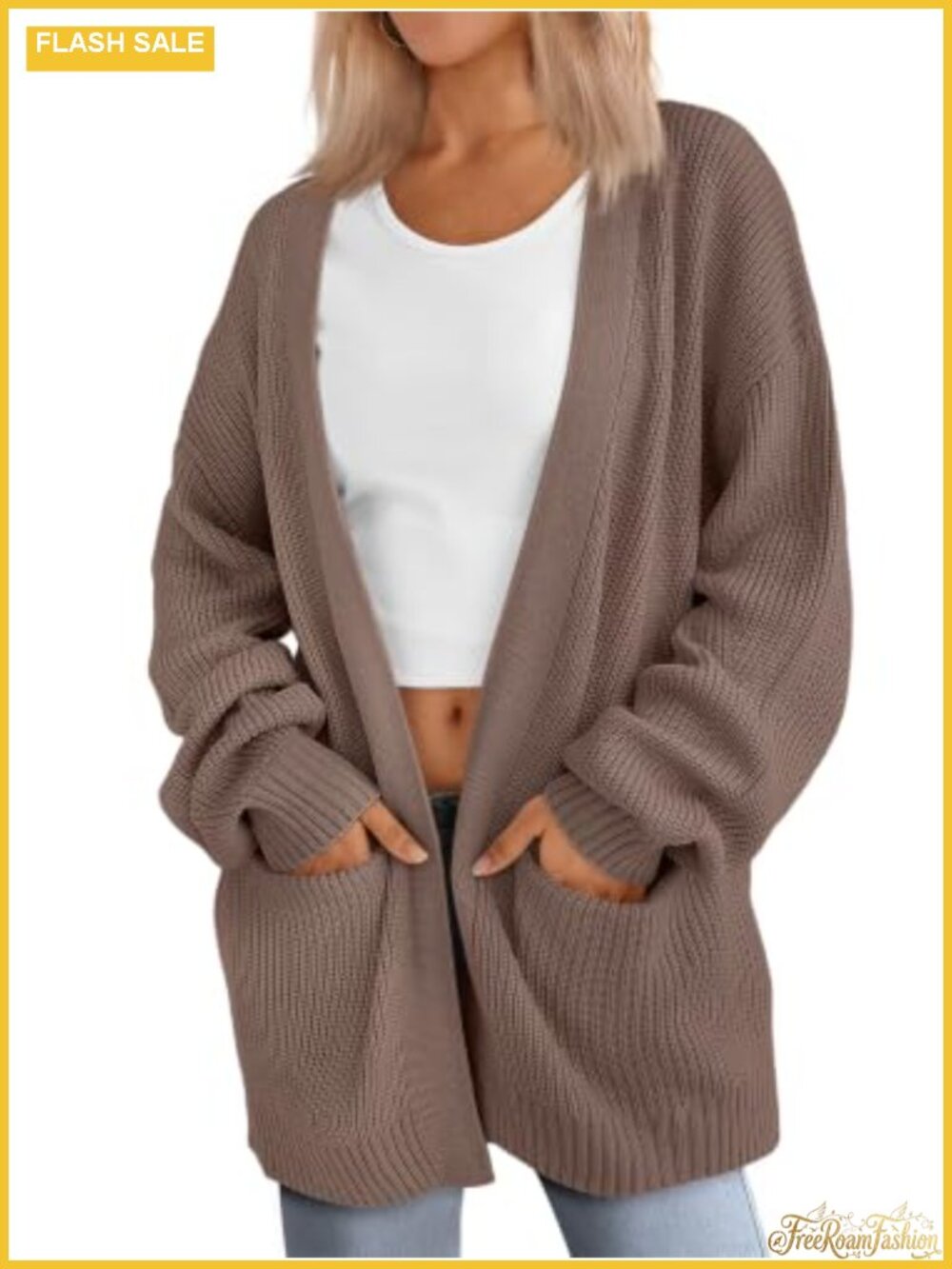 Oversized Knit Cardigan Sweater with Pockets Open Front Fall Layer